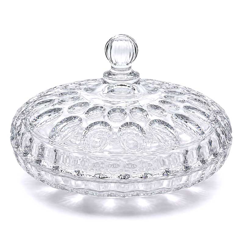 شیرینی خوری درب‌دار شیشه‌ای قطر 23 سانتی‌متر